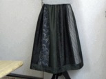 着物リメイク♪大島紬グリーン系のおしゃれなスカート（裏地付き）の画像