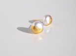シンプル＋α 金箔パール[ピアス] ゴールド＆ホワイト 8mm　淡水パール一粒スタッドピアス　アレルギーフリー