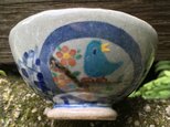 再・再出品・青い鳥と金魚の小さめご飯茶碗の画像