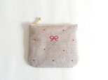 dot square coin-purse (linen × red)の画像