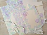 消しゴム版画「レターセット・洋2サイズ縦型封筒（ピンクの紫陽花）」の画像