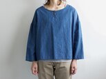 indigo cotton linen/pullover shirtの画像