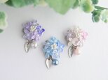 がくあじさいとパールのピアス （ つまみ細工＊受注制作 ）