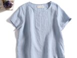 シンプルなのにお洒落見えこだわりシルエットリネンブラウス　　薄い水色　190701-3
