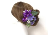 紫のクレマチスと白いお花のUピン（3本セット）　造花　紫　パープル　髪飾り　アジサイ　浴衣の画像