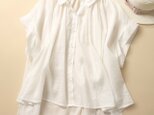 大人のお洒落風合いリネン トップス 半袖 リネン ギャザー  薄手 無地 ホワイト190712-5