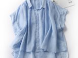 大人のお洒落　風合いリネン ブラウス   ギャザー ナチュラル 薄手 無地 水色190712-2