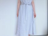 リネンのVネックワンピース  シルバーグレー