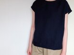 【F様専用ページ】リネンのフレンチスリーブブラウス  ダークネイビー
