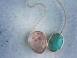 Turquoise & strawberry quartz pendant [OP718K10YG]の画像