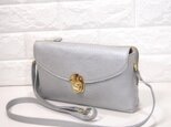 ★ハンドメイド★日本製★本革★お財布ポシェット★差し込み留め金具★サコッシュ★斜め掛けショルダーバッグ★スマホ★シルバー