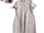 着るほどに愛着がわくストライプワンピース　半袖 麻100%  ベージュ　190709-1