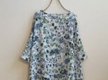 【受注作品】☆リネン水彩フラワーのワンピース（オフシロxブルー）☆