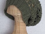【夏模様】ざっくり編みでくったり帽子（モスグリーン）の画像