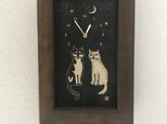 木版画の時計『月夜の二匹』の画像