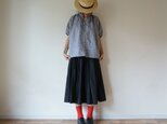 French Linen blouse 半袖 LADY'S BLACK(チェック)の画像