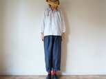 Linen button gather blouse 長袖 OFF/Wの画像