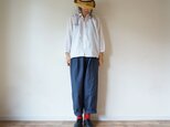 Linen button gather blouse 長袖 OFF/Wの画像