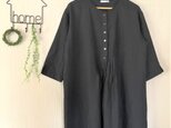 【ご予約商品】リネン　Aラインタックワンピース　ネイビーの画像