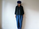 French linen button gather blouse BLACKの画像