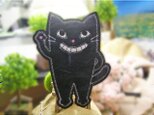 ★立って手を振る猫さん★アップリケワッペン★黒14-1枚の画像