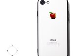 【曲げても落としても割れないガラス】 iphoneケースカバー（ホワイト×ブラック）赤リンゴ　耐衝撃の画像