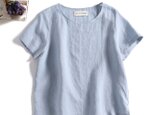 ★サンプルセール40％off★シンプルなのにお洒落見えこだわりシルエットリネンブラウス　　薄い水色　190701-3