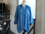 リトアニアリネンのラグランチュニック　ブルーグリーン　/【受注生産品】