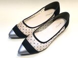 「夏SALE 5,480円→3,480円」歩き易い！2cmヒールパンプス(ドットチュール×ブラックxシルバー)