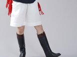 【着数限定 お試し品！】男女兼用 中厚 リネンコットン パンツ ショート キュロット / ホワイト b012c-wht2の画像