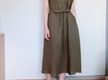 【受注生産】リネンのVネックワンピース  カーキ