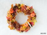 カボチャと秋色リーフいっぱいのリース【アーティフィシャルフラワー】秋ギフト 秋色 お祝い ハロウィン
