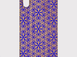 どこか和の神秘 天然木 竹製 iPhoneケース フラワーオブライフ 神聖幾何学 藍色 X XRなどの画像