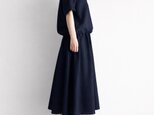 丈が選べる ギャザーフレア ロングスカート｜リネン100%_Navy