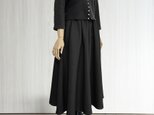 ギャザーフレアロング丈スカート_選べるスカート丈_リネン100%_Black