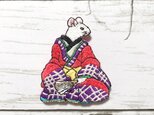 手刺繍浮世絵ブローチ＊歌川芳藤「どうけかつらつけ」の鼠の画像