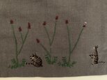 綿麻 ロングスカート キジトラ猫たちとワレモコウとコスモスの画像