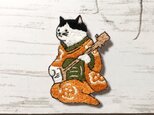 手刺繍浮世絵ブローチ＊歌川国芳「朧月 猫のさうし」の三味線猫Ⅱの画像