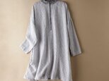 190901-1リネン100％　ストライプ　ワンピース　フリル襟　