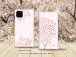 iPhone/Android対応 手帳型スマホケース（カメラ穴あり/はめ込みタイプ）【和紙貼り絵風-さくら】（ほぼ全機種対応）