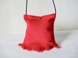 ハラコの小さいポシェット（赤、長毛付き）