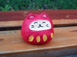 木彫り　猫ダルマ