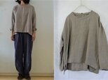 【受注制作】ベージュグレー綾織り40リネン　ゆるり長袖プル