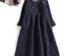 ★サンプルセール50％★一点のみ　旬の着こなしを叶える　裏起毛　ジャガード織り生地ロングワンピース　ロングコート　紺色
