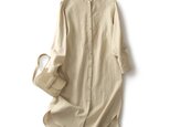 秋冬の綿麻ロングシャツ　シャツワンピース 191007-1　