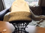SALE リバーシブルニット帽57cm ミルク＆セピア色　コットン&アクリル帽の画像