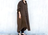 値下げ♪ 変形スタンドカラーコットンプリマワンピース(ブラウン)