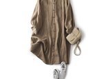 ★4周年記念キャンペーン★着こなしに差をつける　麻のロングシャツ　ワンピース　薄手ロングアウター191011-1の画像