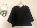 【ご予約商品】ブラックリネン　シンプルブラウス　七分袖の画像