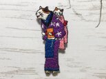 手刺繍浮世絵ブローチ＊歌川国政「猫のそばや」よりの画像